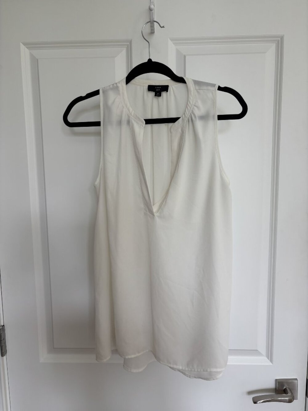 J.Crew 365 Ivory Sleeveless Split V-Neck Blouse, Small Tall